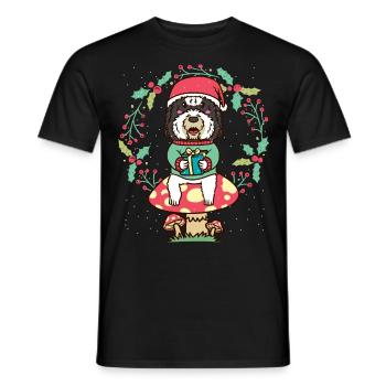 Sheepadoodle Dog on Mushroom Christmas Wreath - Men's T-Shirt - black - Front - AI Model Male 178 light (178cm)