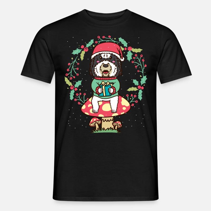 Sheepadoodle Hund Auf Pilz Weihnachtskranz - Männer T-Shirt - Schwarz