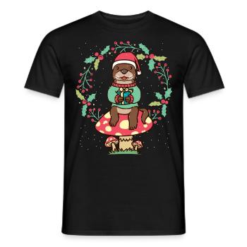 Otter On Mushroom Christmas Wreath Xmas Sea Otter - Men's T-Shirt - black - Front - AI Model Male 178 light (178cm)