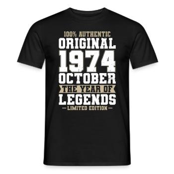 50th Birthday Vintage October 1974 Original 1974 - Men's T-Shirt - black - Front - AI Model Male 178 light (178cm)