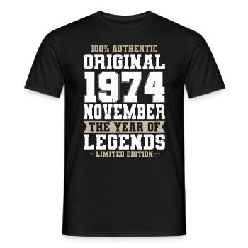 50th Birthday Vintage November 1974 Original - Men's T-Shirt - black - Front - AI Model Male 178 light (178cm)