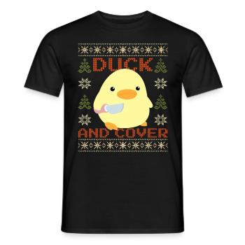 Duck with Knife Meme - Cover Duck Ugly Christmas - Men's T-Shirt - black - Front - AI Model Male 178 light (178cm)