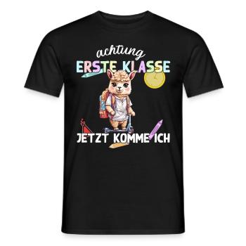 Erste Klasse Lama Alpaka Einschulung Motiv - Männer T-Shirt - Schwarz - Vorne - AI Model Male 178 light (178cm)