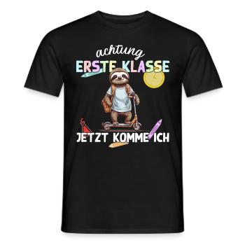 Lustiges Faultier Schulkind auf Roller Einschulung - Männer T-Shirt - Schwarz - Vorne - AI Model Male 178 light (178cm)