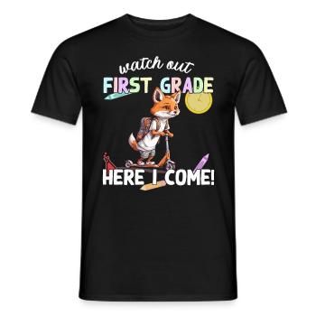 Fuchs Schulkind Einschulung mit Roller zur Schule - Männer T-Shirt - Schwarz - Vorne - AI Model Male 178 light (178cm)