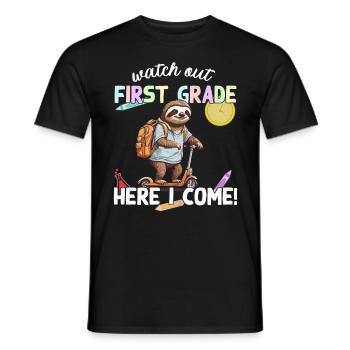 Faultier Schulanfang mit Roller Lustiger Spruch - Männer T-Shirt - Schwarz - Vorne - AI Model Male 178 light (178cm)