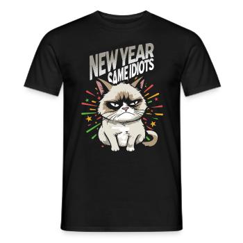 Same Idiots - Pyjama Bonne Année Chat en Colère - T-shirt homme - noir - Devant - AI Model Male 178 light (178cm)
