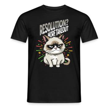 Plus de plats à emporter - Angry Cat Pyjama Bonne Année - T-shirt homme - noir - Devant - AI Model Male 178 light (178cm)