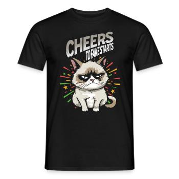 Faux départs - Pyjama Bonne Année Chat en colère - T-shirt homme - noir - Devant - AI Model Male 178 light (178cm)