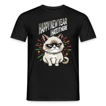 Je déteste ça ici - Pyjama Angry Cat Happy New Year - T-shirt homme - noir - Devant - AI Model Male 178 light (178cm)