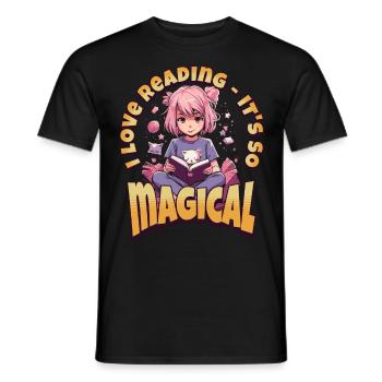 Reading is magical - Kawaii Anime Girl Bookish - Men's T-Shirt - black - Front - AI Model Male 178 light (178cm)