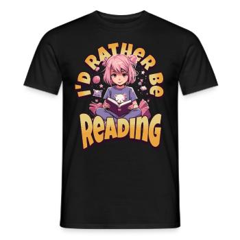 I'd rather be reading Kawaii Anime Girl Bookworm - Men's T-Shirt - black - Front - AI Model Male 178 light (178cm)