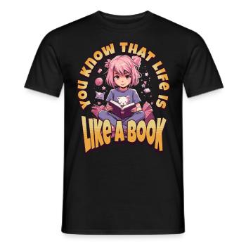 Life is like a Book - Kawaii Girl for Bookworms - Men's T-Shirt - black - Front - AI Model Male 178 light (178cm)