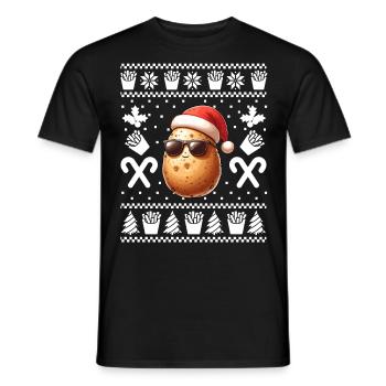 Funny Potato Christmas French Fries Pattern - Men's T-Shirt - black - Front - AI Model Male 178 light (178cm)