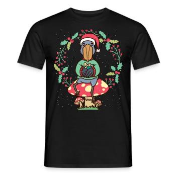 Shoebill Bird on Mushroom Christmas - Men's T-Shirt - black - Front - AI Model Male 178 light (178cm)
