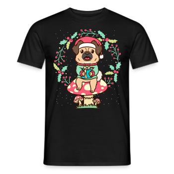 Chien épagneul tibétain sur Couronne de Noël champignon - T-shirt homme - noir - Devant - AI Model Male 178 light (178cm)