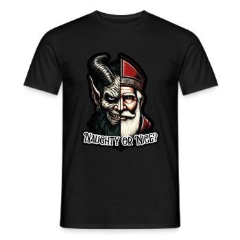 "Naughty or Nice Dual-Faced Santa Claus VS Krampus - Men's T-Shirt - black - Front - AI Model Male 178 light (178cm)
