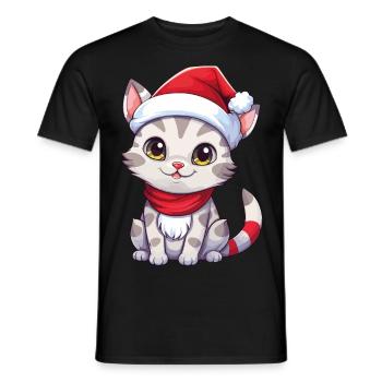 Chat Noël Chat De Noël Mignon Joyeux Catmas - T-shirt homme - noir - Devant - AI Model Male 178 light (178cm)