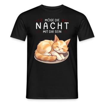 Möge die Nacht mit dir sein - Schlafshirt Katze - Männer T-Shirt - Schwarz - Vorne - AI Model Male 178 light (178cm)