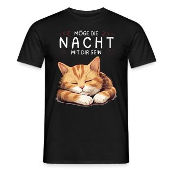 Möge die Nacht mit dir sein - Schlafshirt Katze - Männer T-Shirt - Schwarz - Vorne - AI Model Male 178 light (178cm)