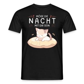 Möge die Nacht mit dir sein - Schlafshirt Katze - Männer T-Shirt - Schwarz - Vorne - AI Model Male 178 light (178cm)