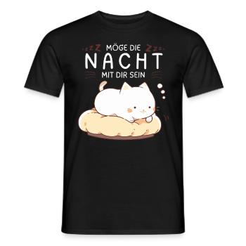 Möge die Nacht mit dir sein - Schlafshirt Katze - Männer T-Shirt - Schwarz - Vorne - AI Model Male 178 light (178cm)