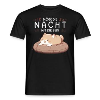 Möge die Nacht mit dir sein - Schlafshirt Katze - Männer T-Shirt - Schwarz - Vorne - AI Model Male 178 light (178cm)