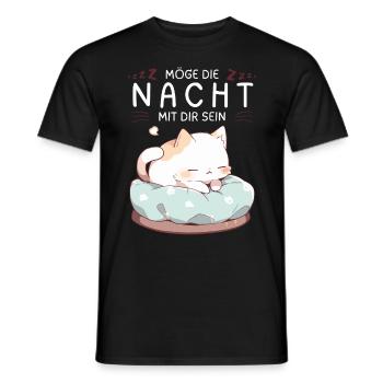 Möge die Nacht mit dir sein - Schlafshirt Katze - Männer T-Shirt - Schwarz - Vorne - AI Model Male 178 light (178cm)