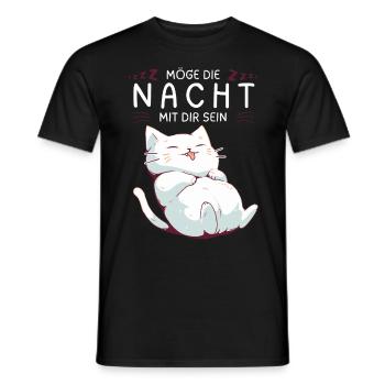Möge die Nacht mit dir sein - Schlafshirt Katze - Männer T-Shirt - Schwarz - Vorne - AI Model Male 178 light (178cm)