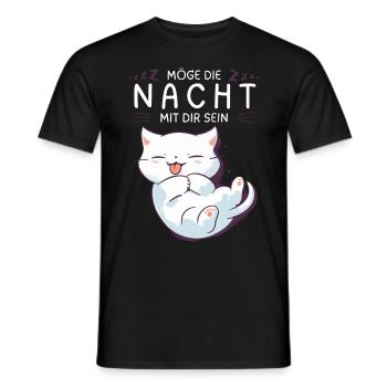 Möge die Nacht mit dir sein - Schlafshirt Katze - Männer T-Shirt - Schwarz - Vorne - AI Model Male 178 light (178cm)