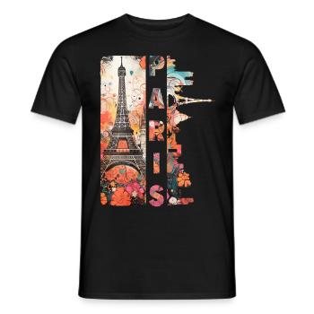 Paris Eiffel Tower France City Skyline Art - Men's T-Shirt - black - Front - AI Model Male 178 light (178cm)