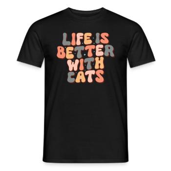 Life is better with Cats Lustige Katzen Mama Retro - Männer T-Shirt - Schwarz - Vorne - AI Model Male 178 light (178cm)