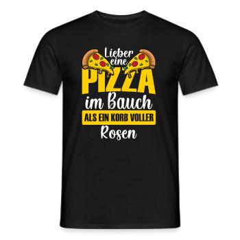 Lieber eine Pizza im Bauch als einen Korb Rosen, - Männer T-Shirt - Schwarz - Vorne - AI Model Male 178 light (178cm)