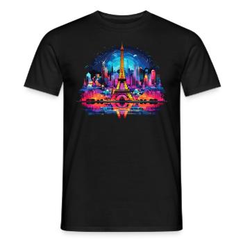Paris, Tour Eiffel, France, Ville, Horizon, Nuit - T-shirt homme - noir - Devant - AI Model Male 178 light (178cm)