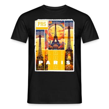 Paris, Eiffel Tower, France, City, Skyline, Art - Men's T-Shirt - black - Front - AI Model Male 178 light (178cm)