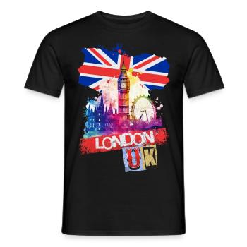 London England Stadt Skyline Big Ben Bunt Splash - Männer T-Shirt - Schwarz - Vorne - AI Model Male 178 light (178cm)