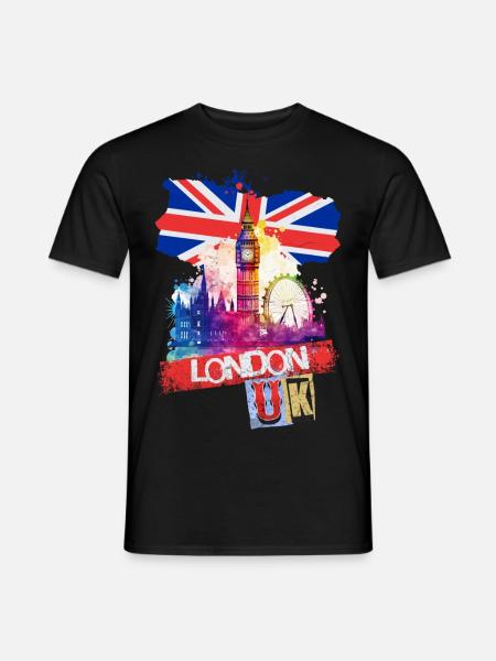 London England Stadt Skyline Big Ben Bunt Splash - Männer T-Shirt - Schwarz
