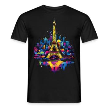 Paris, Eiffel Tower, France, City, Skyline, Night - Men's T-Shirt - black - Front - AI Model Male 178 light (178cm)