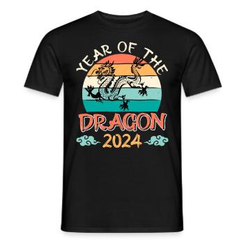 2024 Année du Dragon Nouvel An chinois - T-shirt homme - noir - Devant - AI Model Male 178 light (178cm)