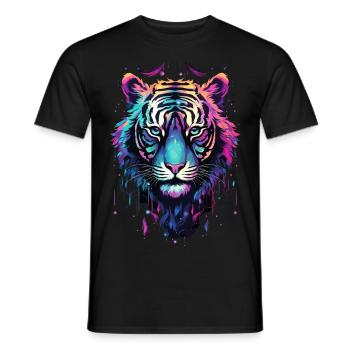 Tiger Tiger Head Neon Colorful Colorful Wild Brave - Men's T-Shirt - black - Front - AI Model Male 178 light (178cm)