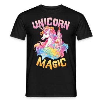 Einhorn Magie Regenbogen Schloss Bunt Fantasie - Männer T-Shirt - Schwarz - Vorne - AI Model Male 178 light (178cm)