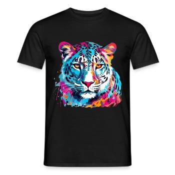 Colorful Snow Leopard Paint Splash Paint Splash - Men's T-Shirt - black - Front - AI Model Male 178 light (178cm)