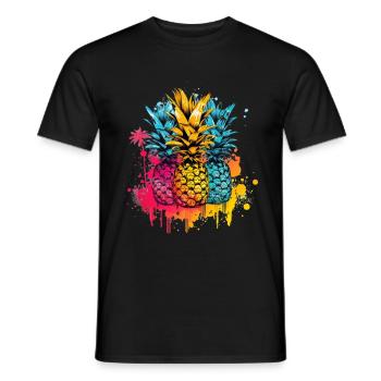 Ananas Palmen Farbkleckse Farbspritzer - Männer T-Shirt - Schwarz - Vorne - AI Model Male 178 light (178cm)