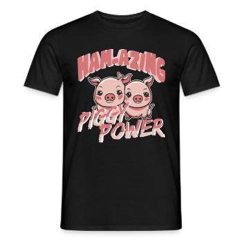 Ham-azing Piggy Power Pig love Farmer - Men's T-Shirt - black - Front - AI Model Male 178 light (178cm)