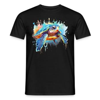 Turtle, watercolor turtle, splash - Men's T-Shirt - black - Front - AI Model Male 178 light (178cm)