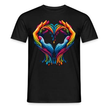 Rainbow Heart Hands – for Diversity and Love - Men's T-Shirt - black - Front - AI Model Male 178 light (178cm)
