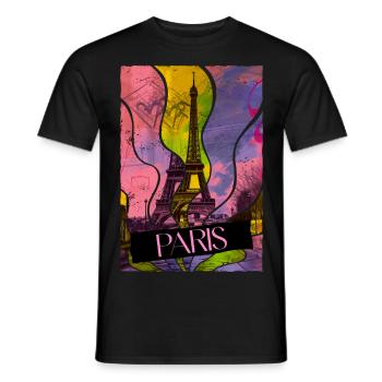 Paris, France, City, Skyline, Eiffel Tower, Colorful - Men's T-Shirt - black - Front - AI Model Male 178 light (178cm)