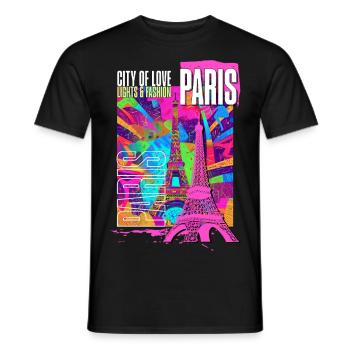 Paris, France, Ville, Horizon, Tour Eiffel, Coloré - T-shirt homme - noir - Devant - AI Model Male 178 light (178cm)