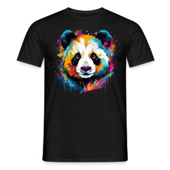 Bunter Panda Farbkleckse Farbspritzer - Männer T-Shirt - Schwarz - Vorne - AI Model Male 178 light (178cm)