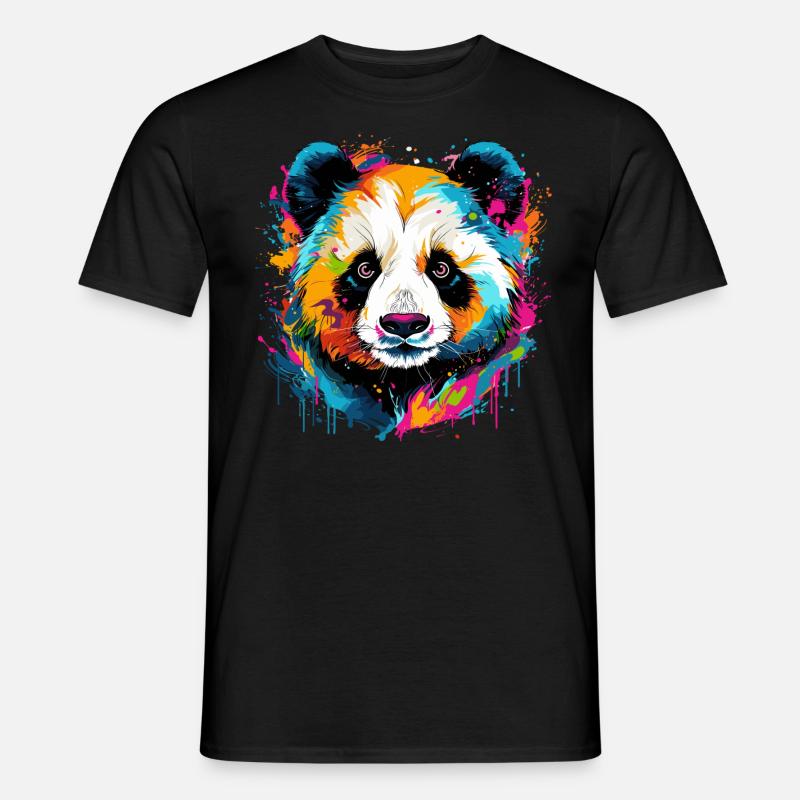 Bunter Panda Farbkleckse Farbspritzer - Männer T-Shirt - Schwarz